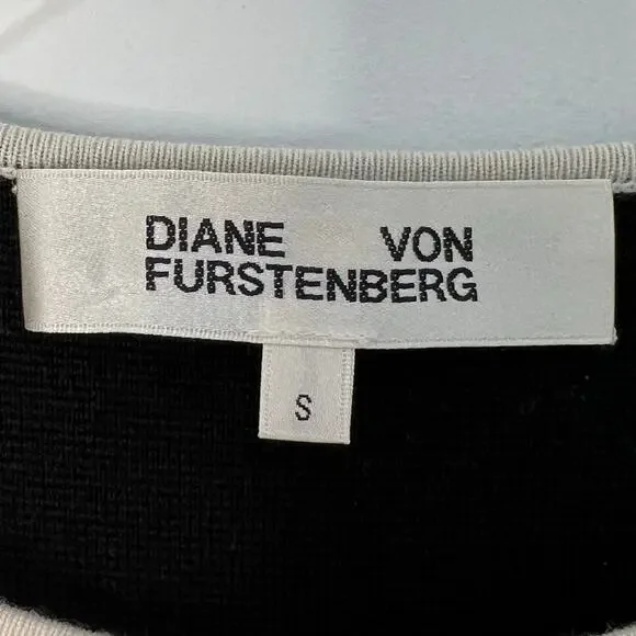 Diane Von Furstenberg Small Merino Wool Blend Sweater Dress Tan Black Colorblock - Picture 6 of 11